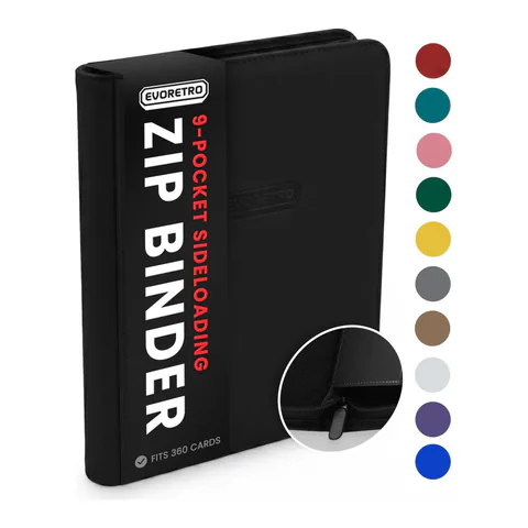 EVORETRO 9-Pocket Zip-Up Trading Card Zipper Binder for 360 cards (shown: Black / 1)