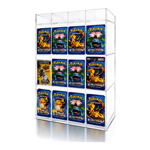 EVORETRO Acrylic Display Stand for Booster  DispenserPacks – Retail Counter Unit with Top Shelf (shown: 12 -Slot)